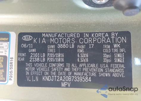 2011 Kia Soul + from USA, damaged, VIN KNDJT2A20B7339584
